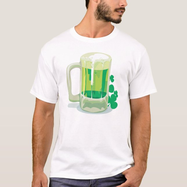 Grönt Beer och Shamrock Tee Shirt (Framsida)