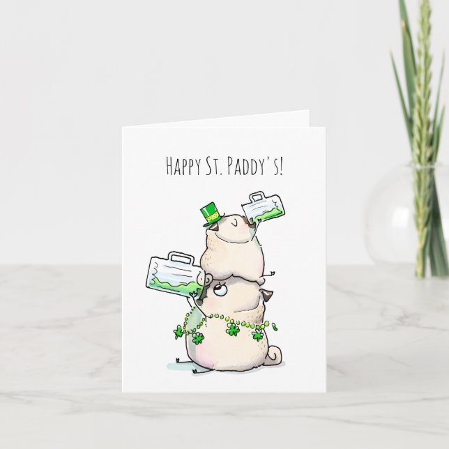 Grönt Beer pug St. Patrick's Day Card Kort (Framsida)