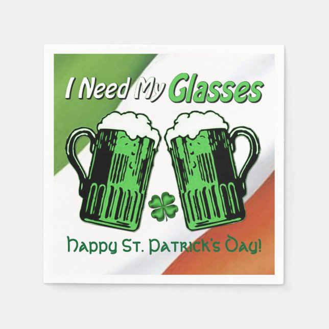 Grönt Beer St. Patrick's Day Irish Flagga Napkins Pappersservett (Framsidan)