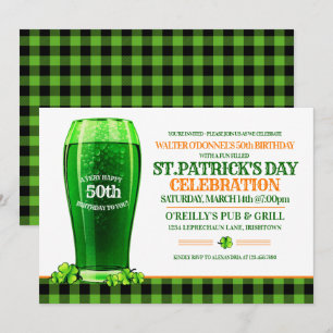Grönt Beer St. Patricks Day Vuxen Födelsedagsfest Inbjudningar
