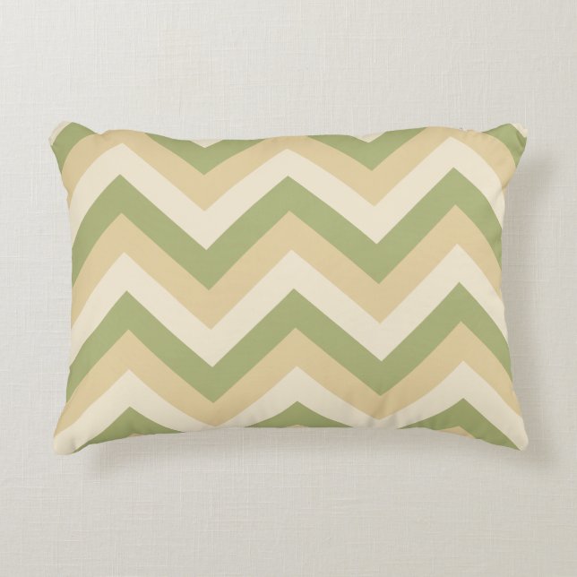 Grönt Beige Bröllop Färg Modern Chevron Mönster Prydnadskudde (Framsidan)
