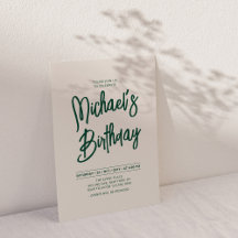Grönt & Beige Chic Lettering Script Födelsedagsfes
