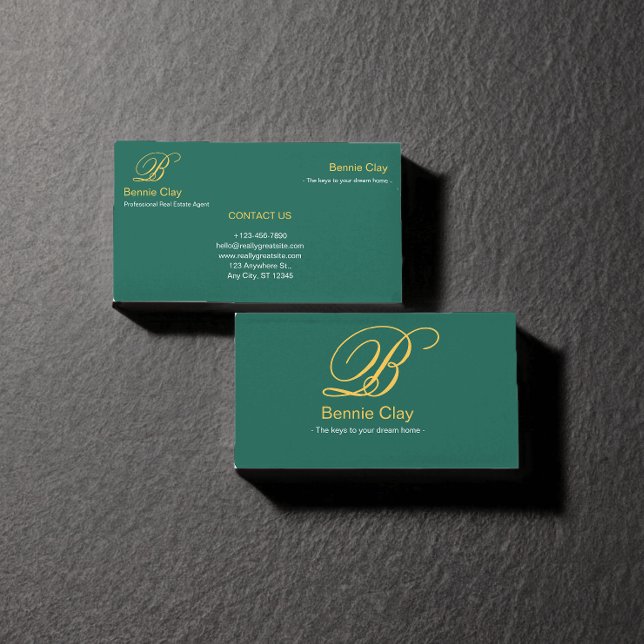 Grönt Beige Elegant Real Gods Agent Visitkort (Green Beige Elegant Real Estate Agent Business Card)