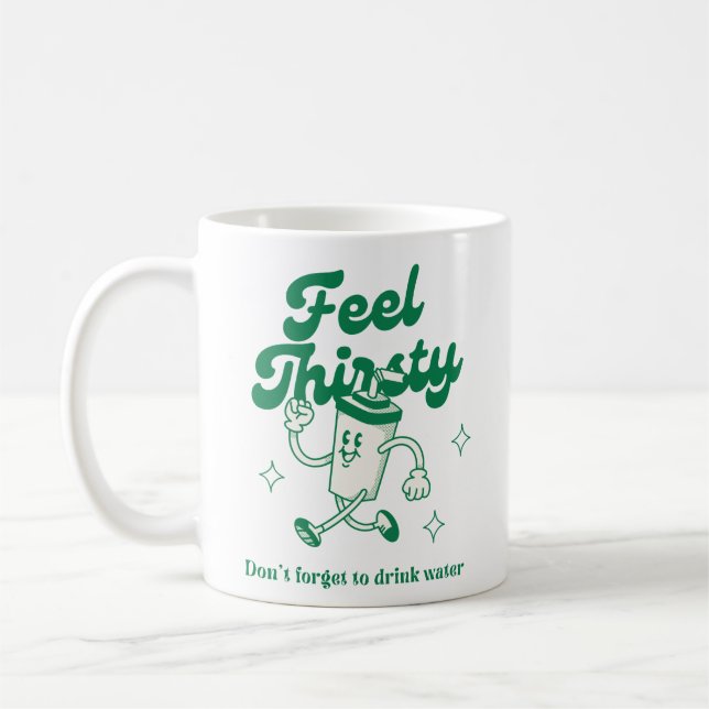 Grönt beige gullig textillustration kaffemugg (Vänster)