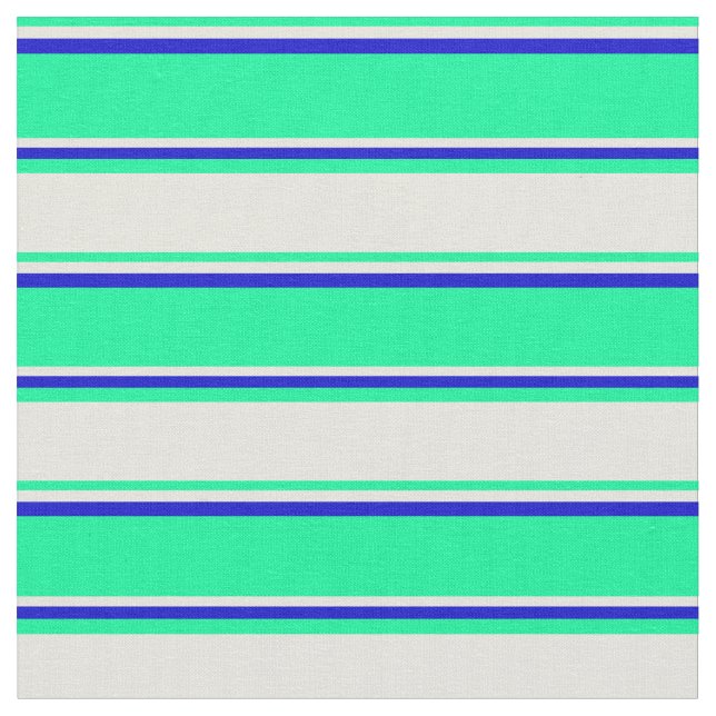 Grönt, Beige och Blue Färgad Lining Mönster Tyg (Närbild)