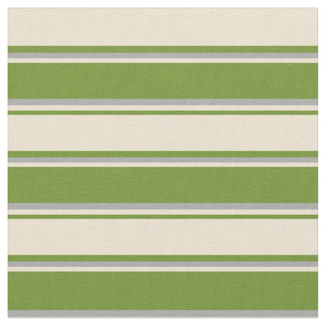 Grönt, Beige och Mörk Grått stripe/lint Mönster Tyg (Närbild)