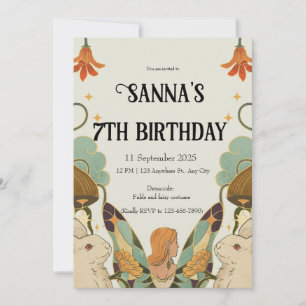 Grönt beige Orange Cute Fairy svan bunny Birthday Inbjudningar