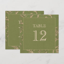 Grönt Beige Vintage Mönster Burlap Struktur Bröllo Inbjudningar