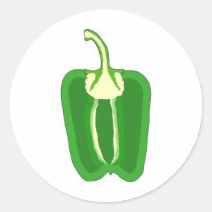 Grönt Bell Pepper. Halverad. Runt Klistermärke