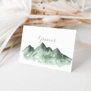Grönt bergsgracias-kort med Land-Bröllop Tack Kort