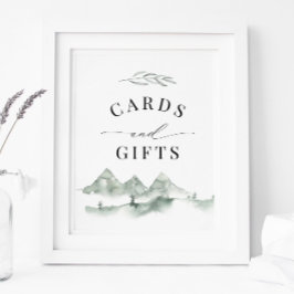 Grönt bergsskylt "Kort och gåvor" Äventyr Poster