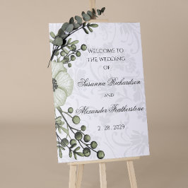 Grönt Berry Wandan Boho Damask Wedding Välkommen Poster
