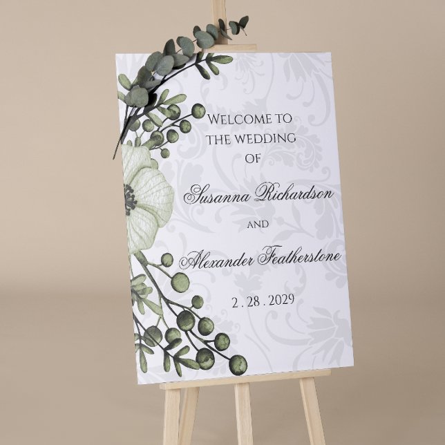 Grönt Berry Wandan Boho Damask Wedding Välkommen Poster (Skapare uppladdad)