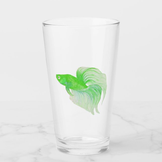 Grönt Betta Fish Watercolor Glaskopp (Framsida)
