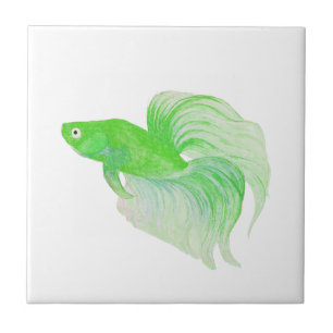 Grönt Betta Fish Watercolor Kakelplatta