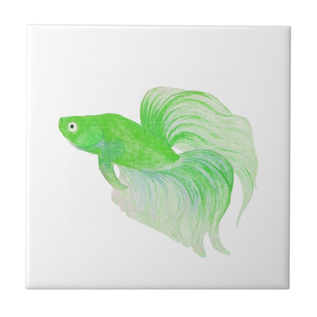 Grönt Betta Fish Watercolor Kakelplatta (Framsidan)