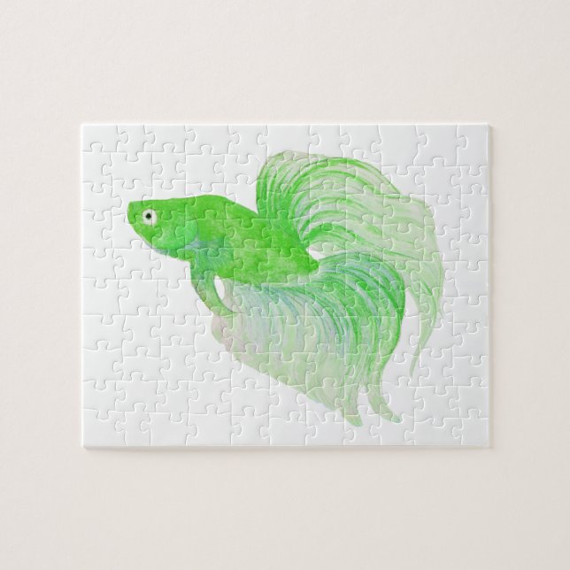 Grönt Betta Fish Watercolor Pussel (Horisontell)