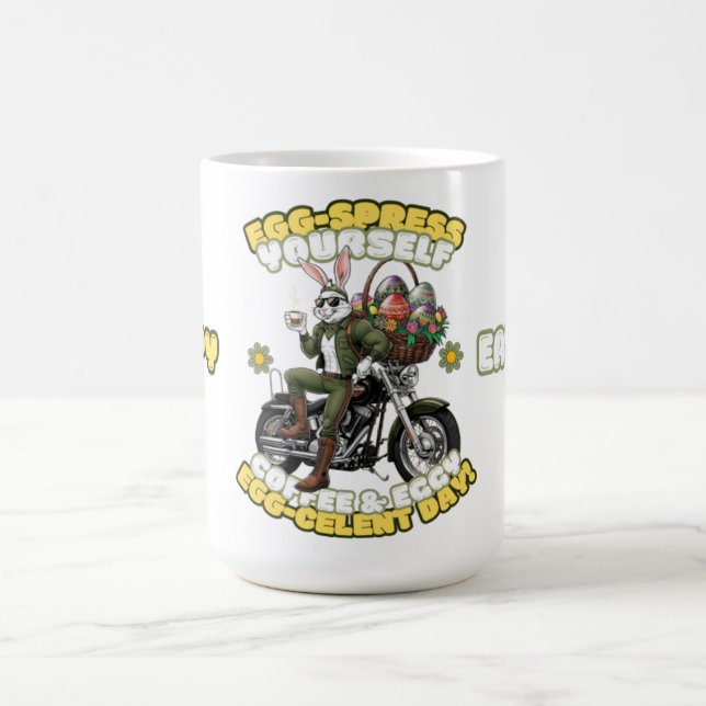 Grönt Biker Bunny Påsk Coffee Mugg (Center)
