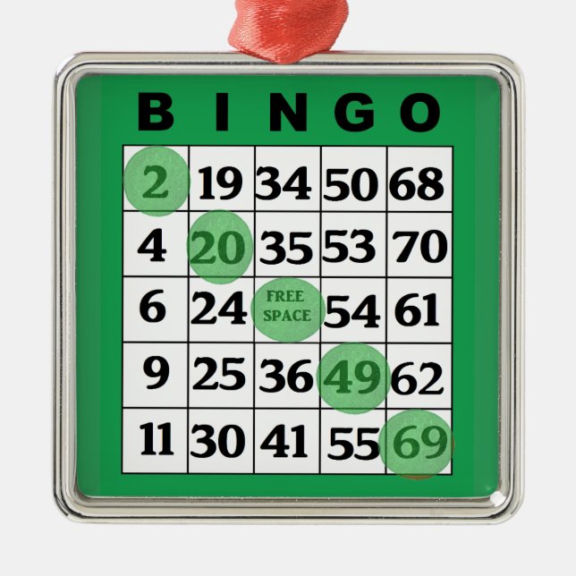 Grönt BINGO-kort | BINGO Älskare Gift-jul Julgransprydnad Metall (Framsidan)