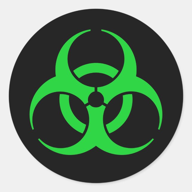 Grönt Biohazard Symbol Runt Klistermärke (Framsida)