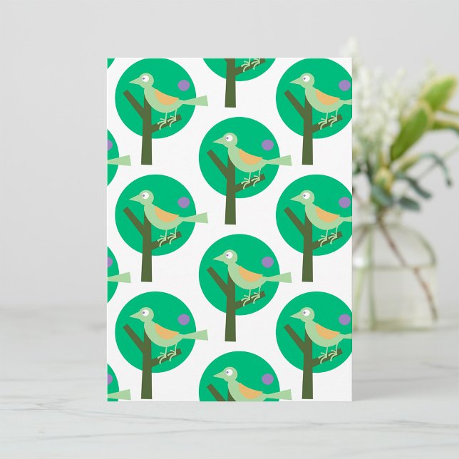 Grönt Bird and Träd Mönster Natur Inspired Inbjudningar (Skapare uppladdad)