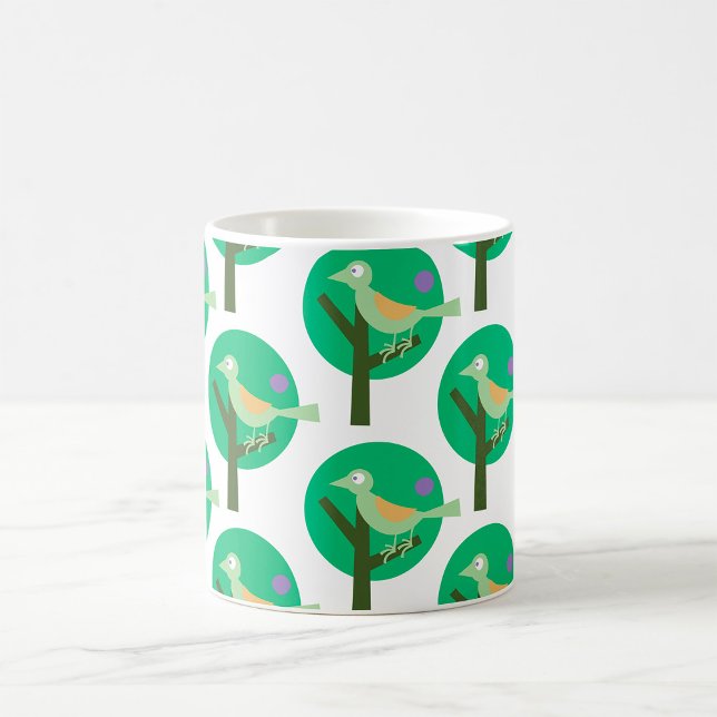 Grönt Bird and Träd Mönster Natur Inspired Kaffemugg (Skapare uppladdad)