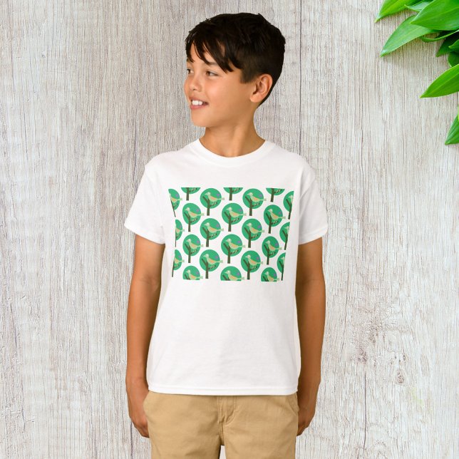 Grönt Bird and Träd Mönster Natur Inspired T Shirt (Skapare uppladdad)