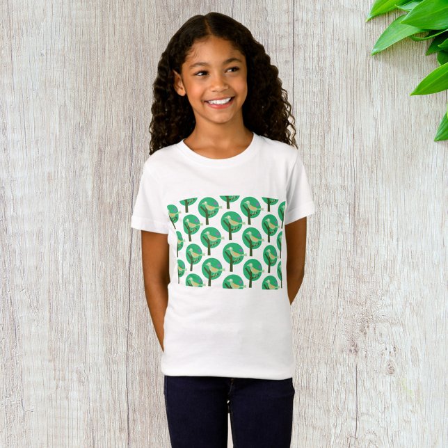Grönt Bird and Träd Mönster Natur Inspired T Shirt (Skapare uppladdad)