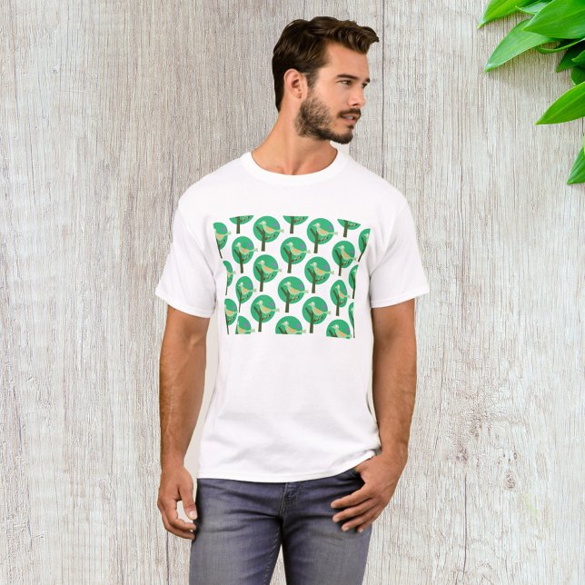 Grönt Bird and Träd Mönster Natur Inspired T Shirt (Skapare uppladdad)