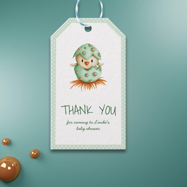 Grönt Bird Gender Neutral Baby Shower Tack Presentetikett (Skapare uppladdad)