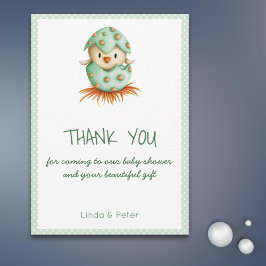 Grönt Bird Hatching Baby Shower Tack för ditt kort