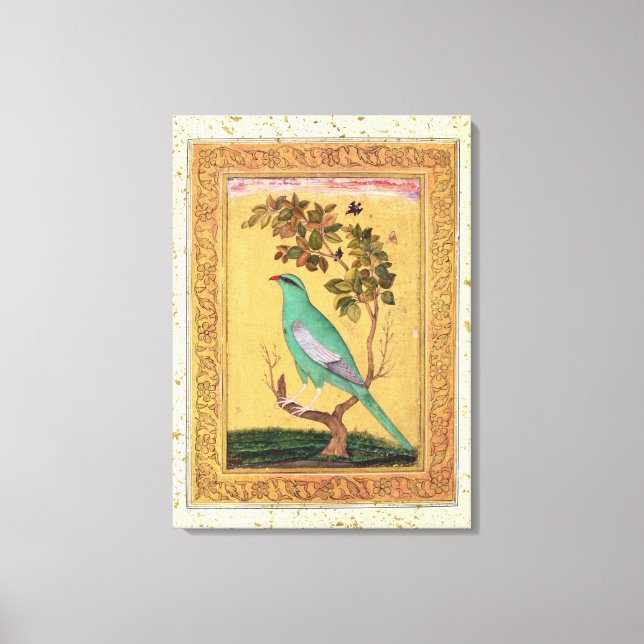 Grönt Bird, Mughal (gouache på pappra) Canvastryck (Framsida)