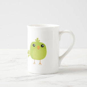 Grönt Bird Tecknad Benporslin Mugg