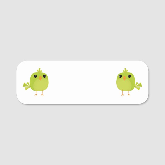 Grönt Bird Tecknad Namnbricka (Framsida)