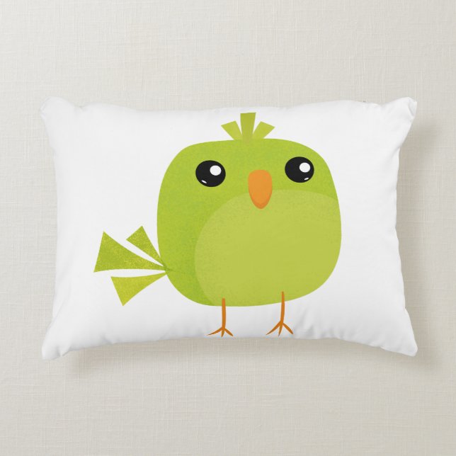 Grönt Bird Tecknad Prydnadskudde (Framsidan)