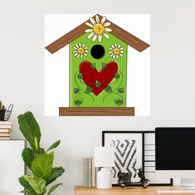 Grönt Birdhouse med hjärta och Daisy Poster (Skapare uppladdad)