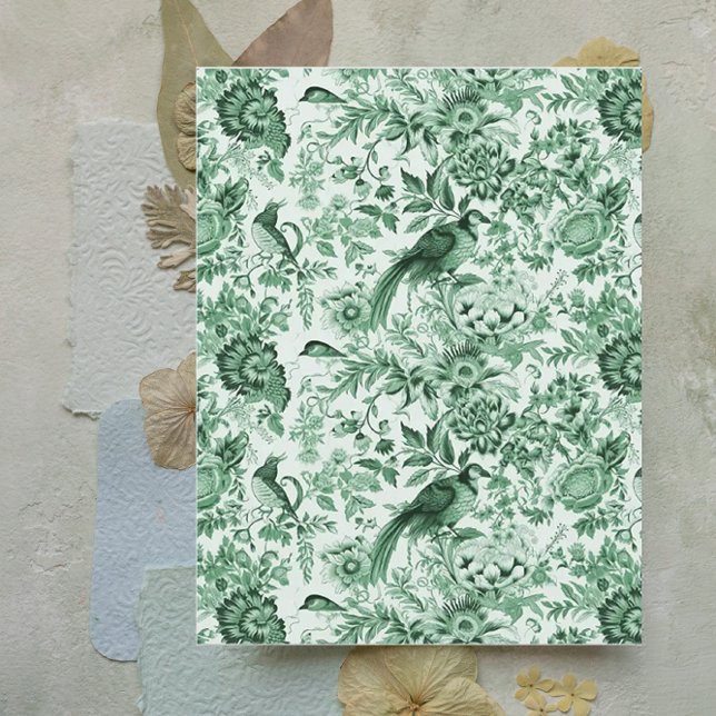 Grönt Birds and Flowers Fransk Scrapbook Papper (Skapare uppladdad)
