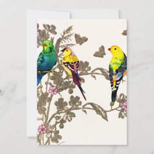 Grönt Birds Blommigt Watercolor Silver Glitter Julkort