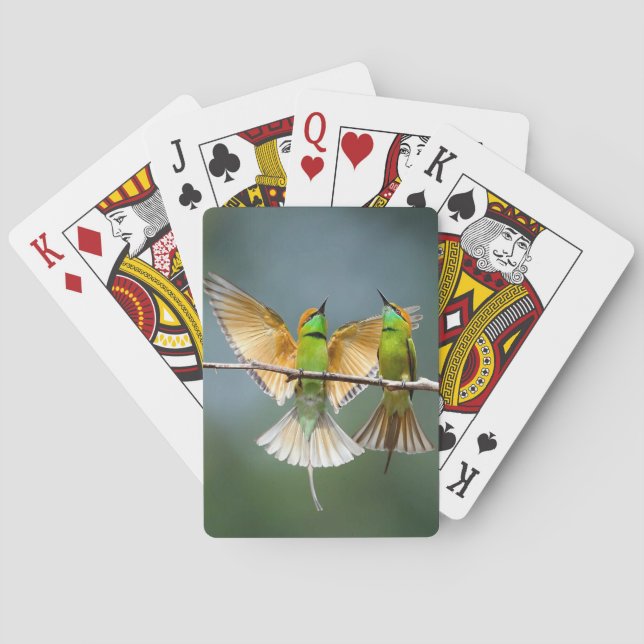 Grönt Birds Frolic i Träd Fotograph Casinokort (Baksidan)