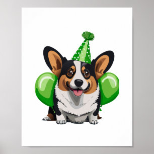 Grönt Birthday Corgi Classic T-Shirt Poster