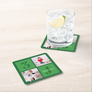 Grönt Birthday Photo Collage Personlig Party Underlägg Papper Kvadrat
