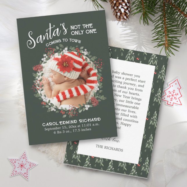 Grönt Birtude Stats jul Photo Baby Shower Tack Kort (Skapare uppladdad)