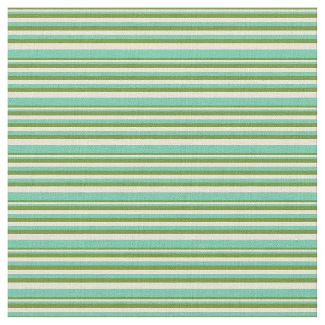 Grönt, Bisque & Aquamarine Färgad Linjer Tyg (Närbild)