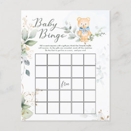 Grönt Björn Baby Shower Bingo Spel Papper Ark