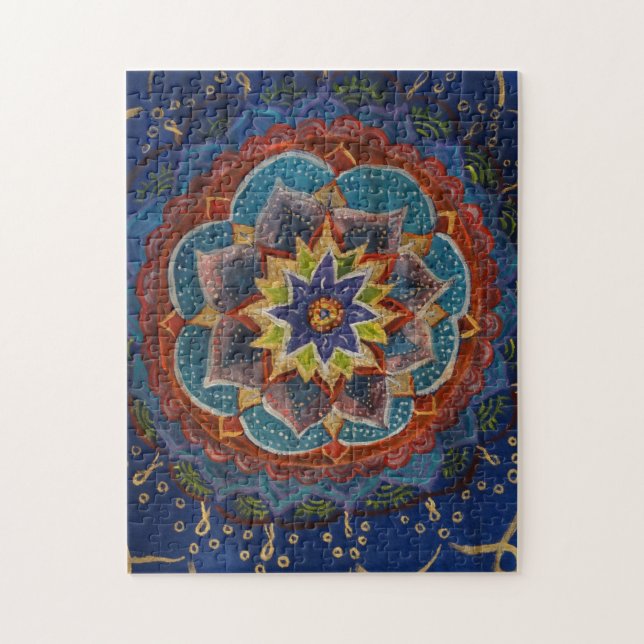 Grönt, blå, Gult Mandala-målning Pussel (Vertikal)