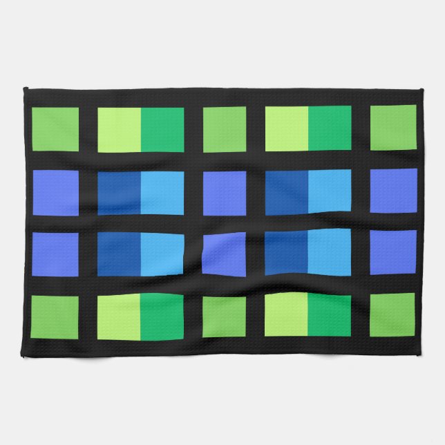 Grönt blå minimala kvadrater kökshandduk (Horisontell)