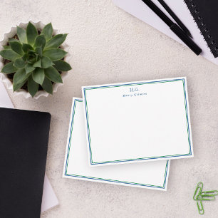 Grönt Blå monogrammet Anteckningskort