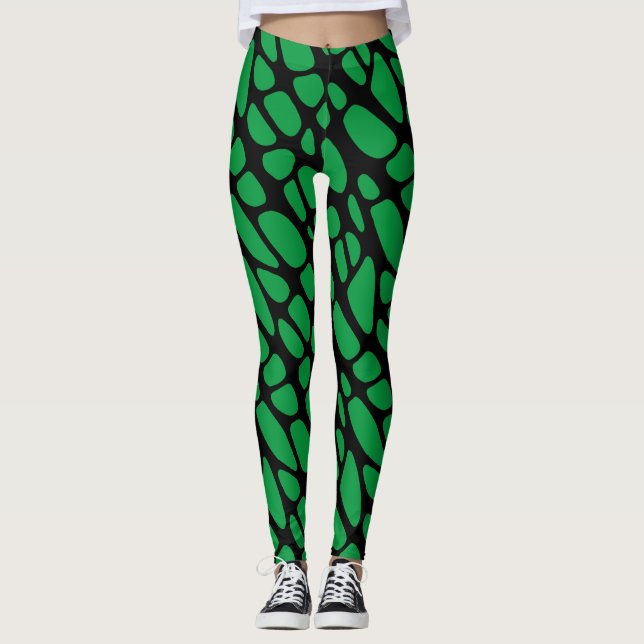 Grönt Black Abstrakt Organic Webben Mönster Leggings (Framsida)
