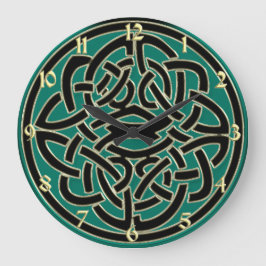 Grönt Black and Guld Celtic Knot Wall Clock Stor Klocka