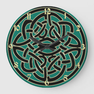 Grönt Black and Guld Celtic Knot Wall Clock Stor Klocka